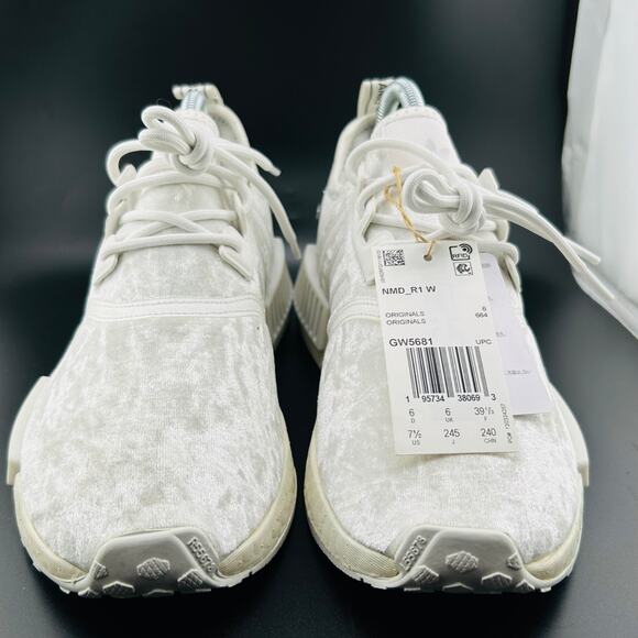 Adidas NMD_R1 Women’s Size 7.5 GW5681 White Silver Metallic Velvet Upper Boost - Picture 2 of 8